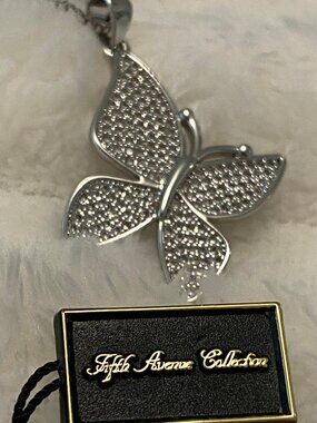 Fifth Avenue Collection Silver Rhodium Plated SwarovskyButterfly Necklace NEW